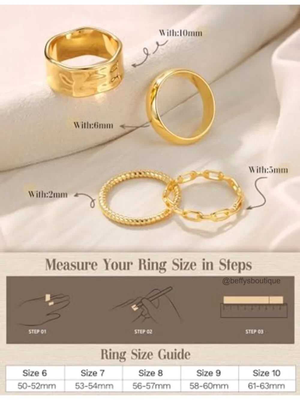 14K Gold Plated Chunky Stackable Ring Set for Women Non Tarnish Hypoallergenic